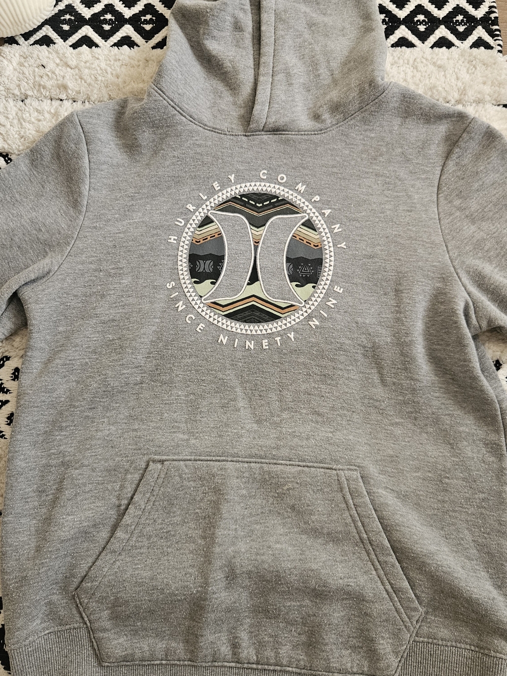 Hurley Men’s Gray Crewneck Hoodie with Aztec Logo
